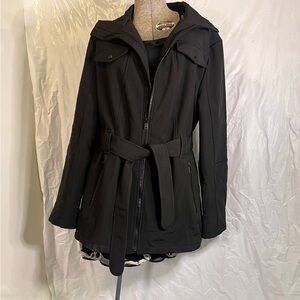 London Fog Women’s Black Winter Coat‎ Tie Waist Zip Fitted Lined Extra Large